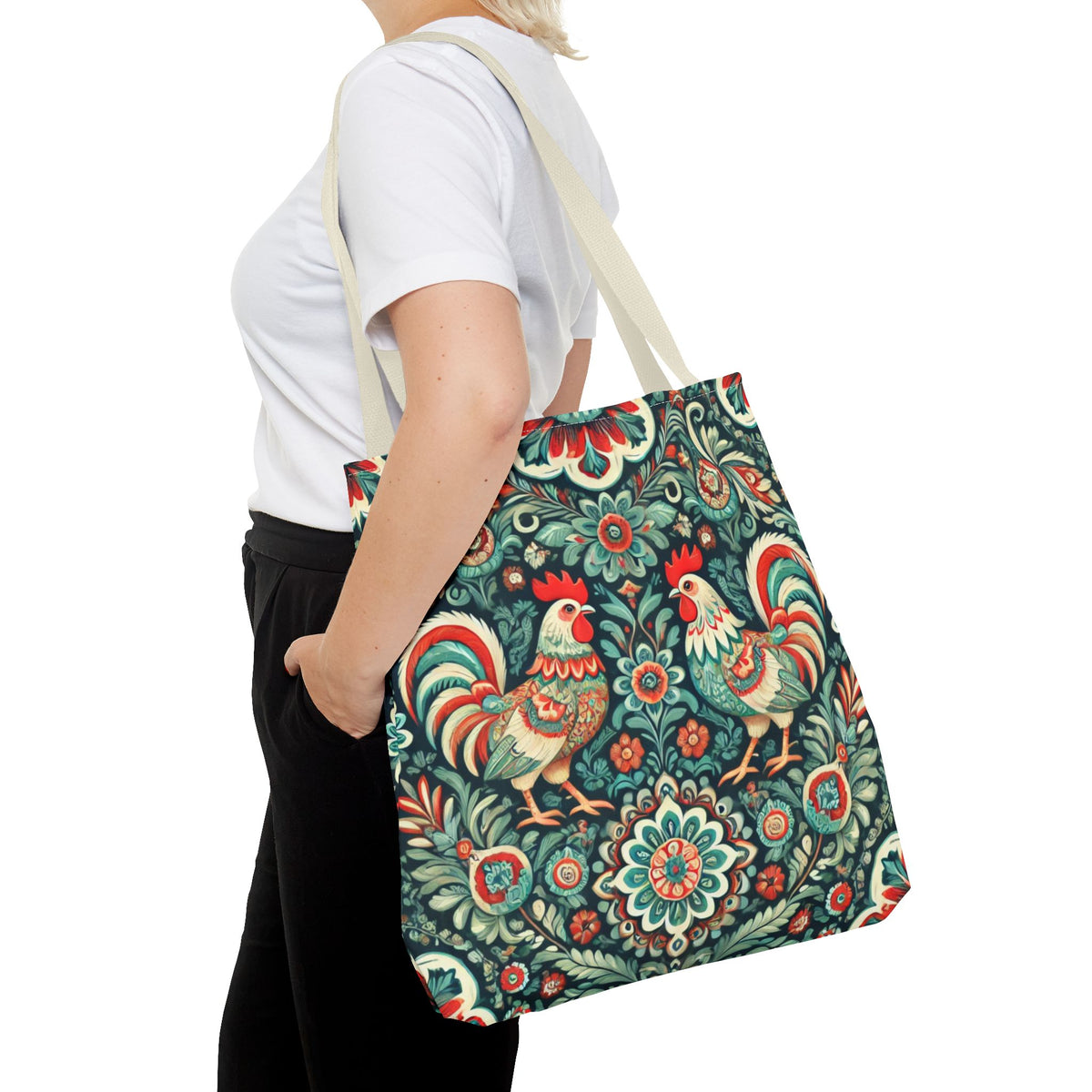 Polish Wycinanki Chickens Floral Design Tote Bag