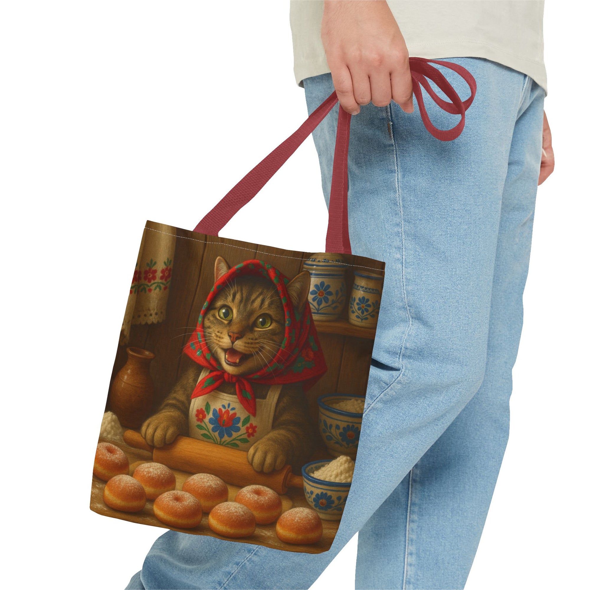 Babushka Cat Making Paczki Polish Donuts Tote Bag