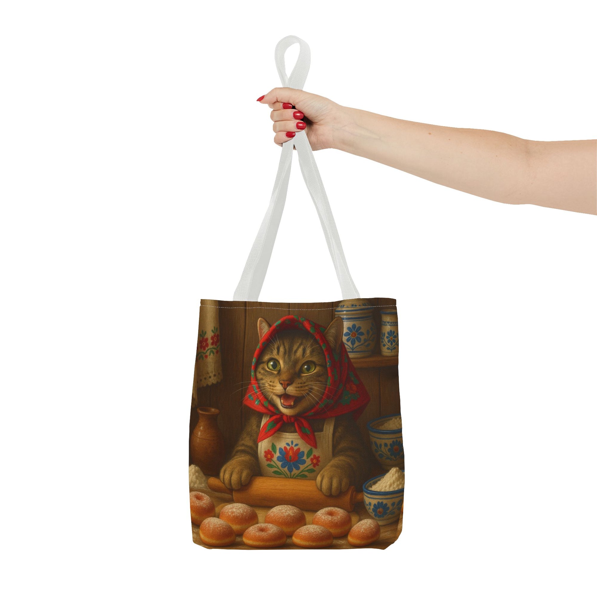 Babushka Cat Making Paczki Polish Donuts Tote Bag