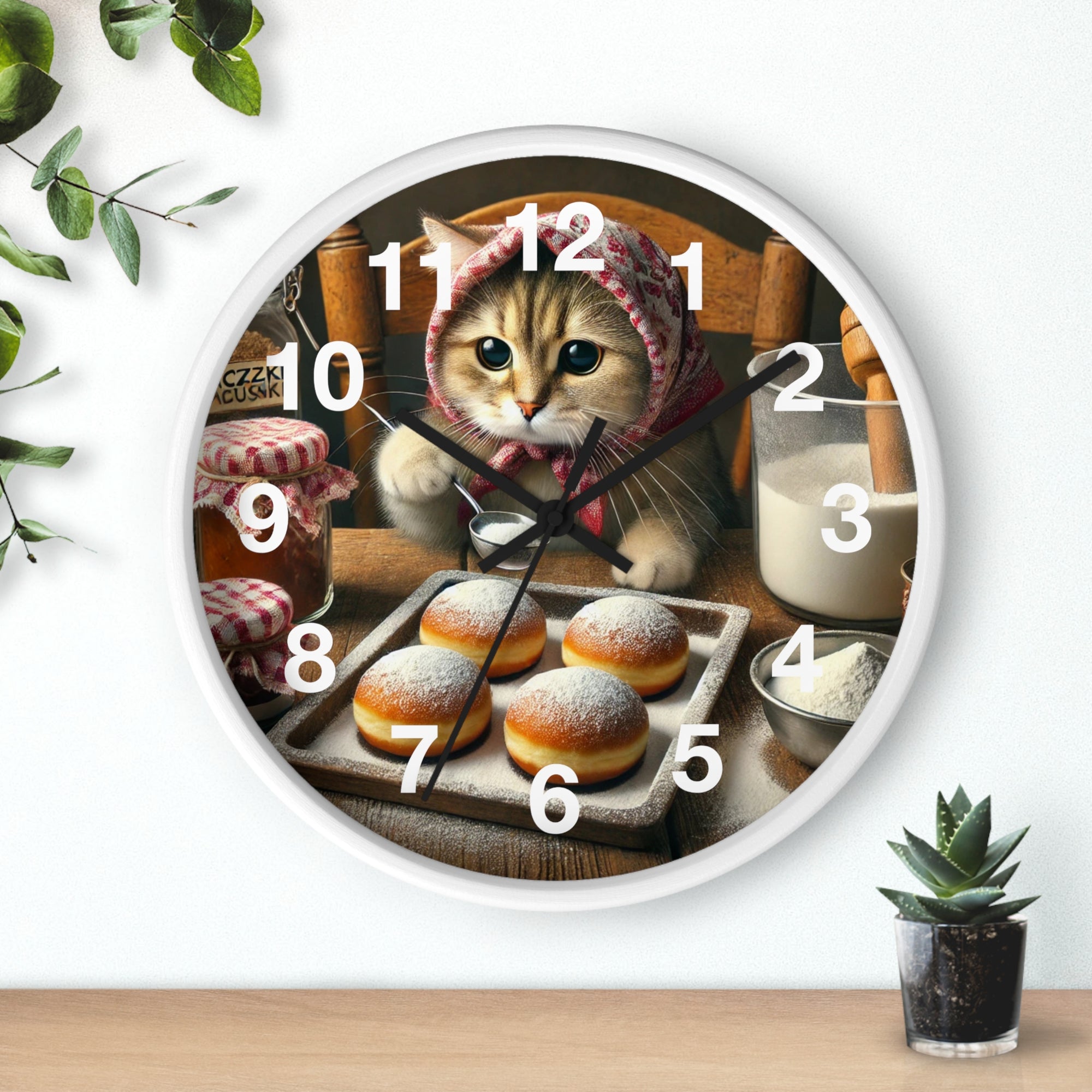Cute Polish Cat Making Paczki Wall Clock