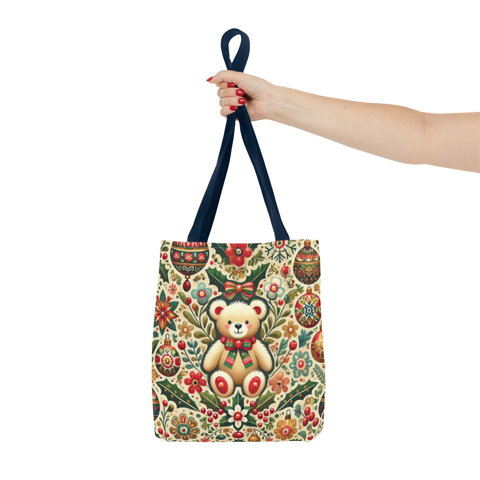 Festive Teddy Bear Folk Art Christmas Holiday Tote Bag