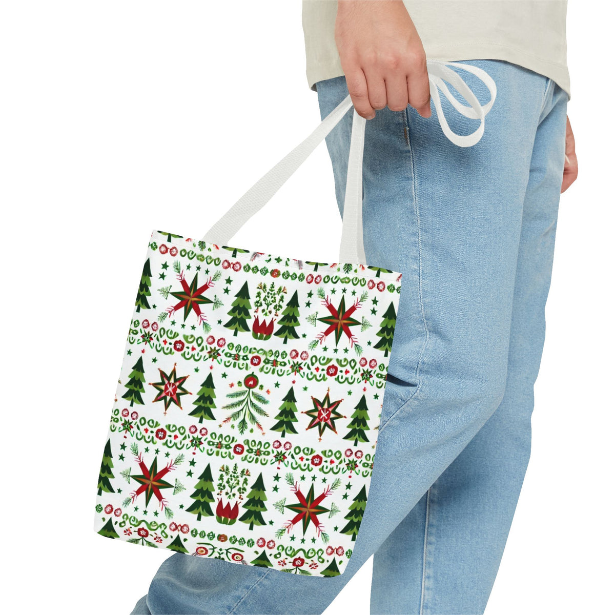 Polish Christmas Folk Art Pattern Stars Pines &amp; Florals Tote Bag