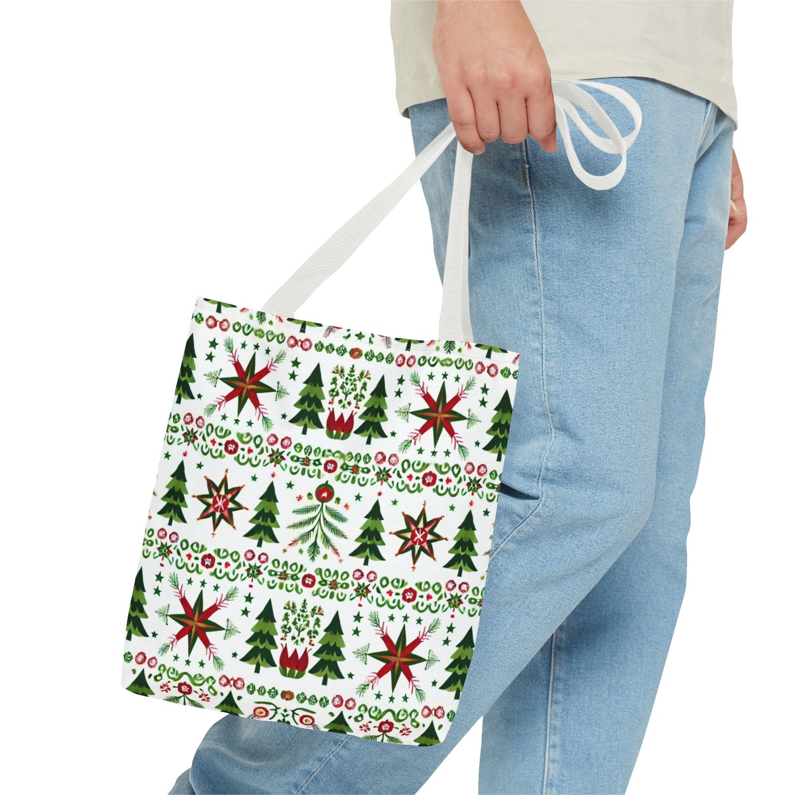 Polish Christmas Folk Art Pattern Stars Pines & Florals Tote Bag