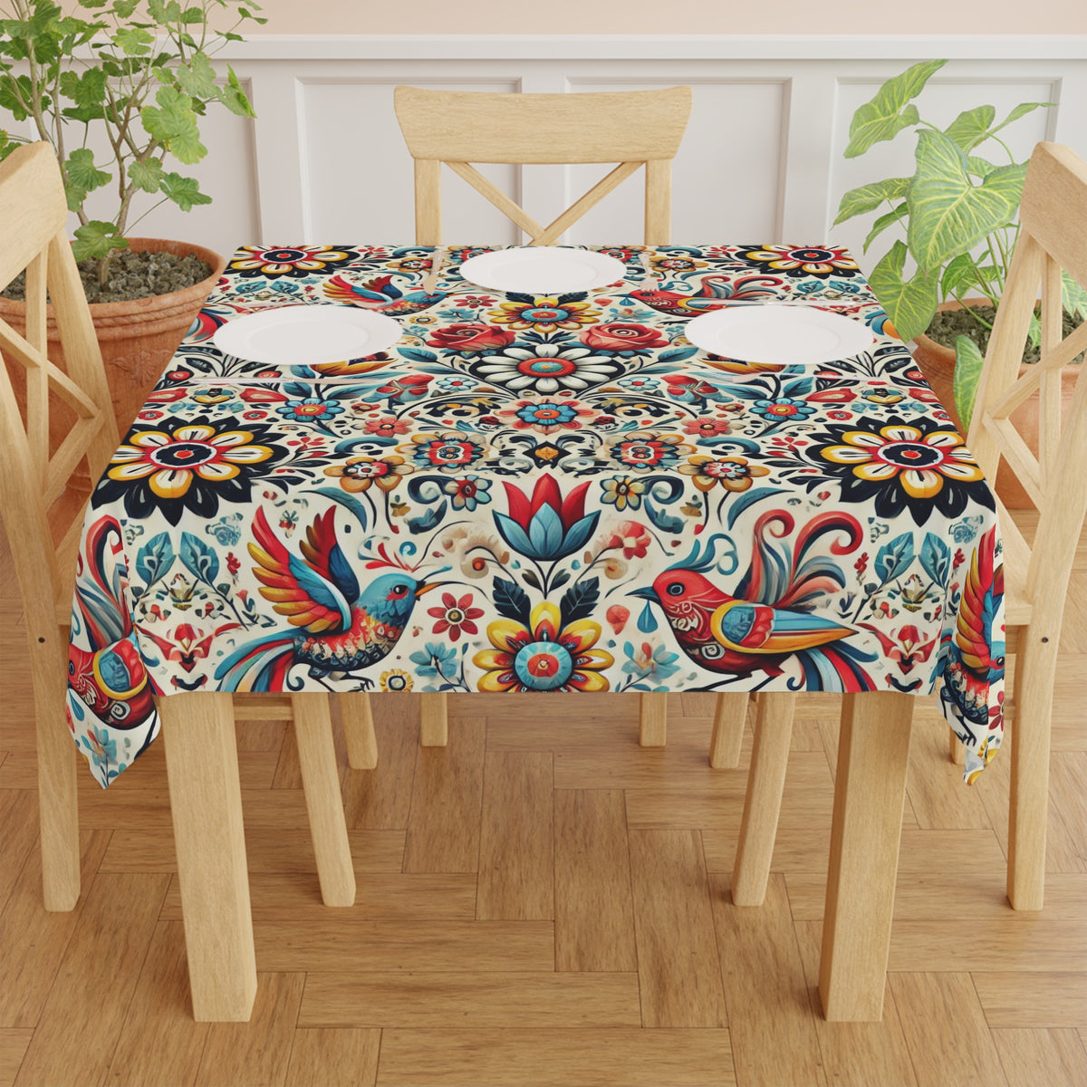 Birds and Flowers Floral Tablecloth