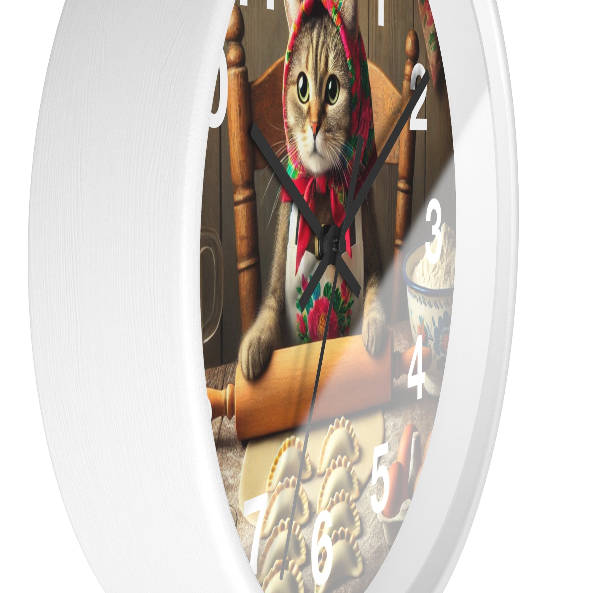 Babushka Cat Making Pierogi Wall Clock