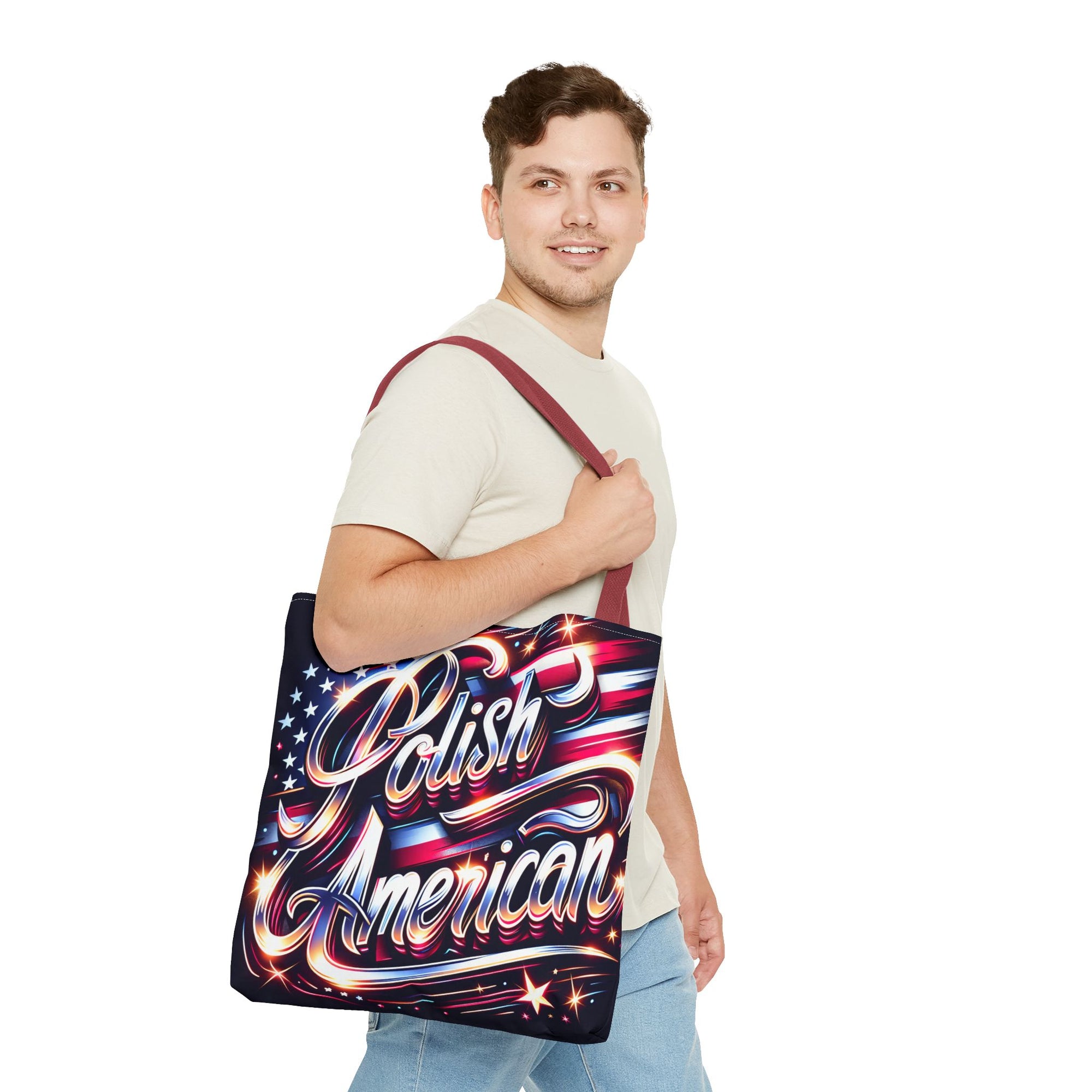 Polish American Patriotic Tote Bag - USA Flag Shoulder Bag for Independence Day