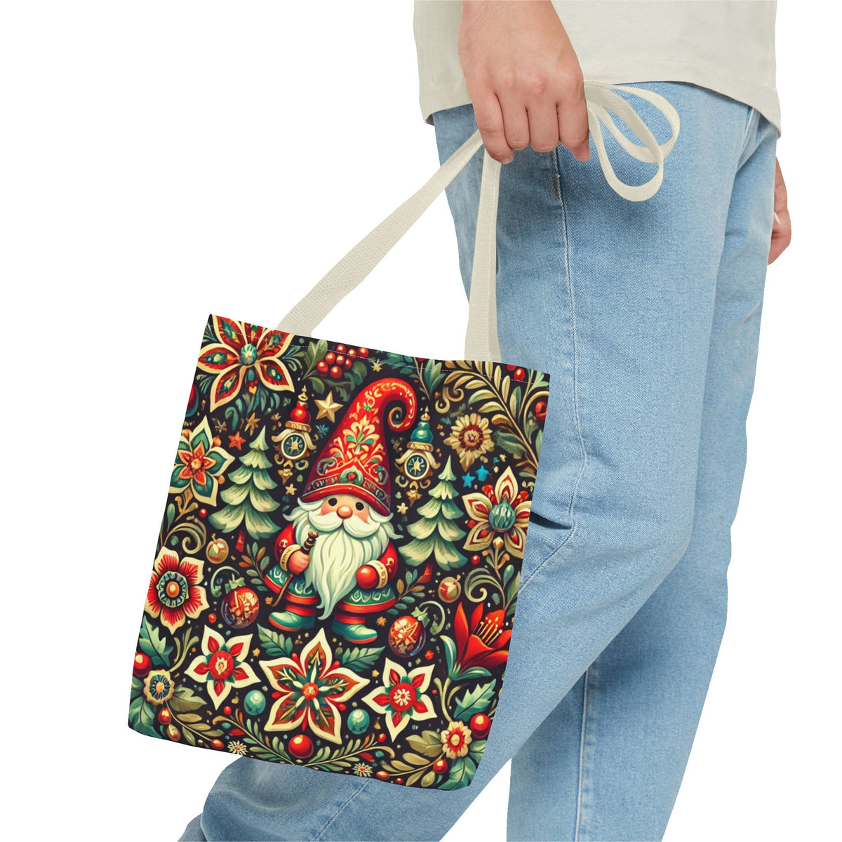 Christmas Gnome Festive Holiday Polish Folk Art Pattern Tote Bag