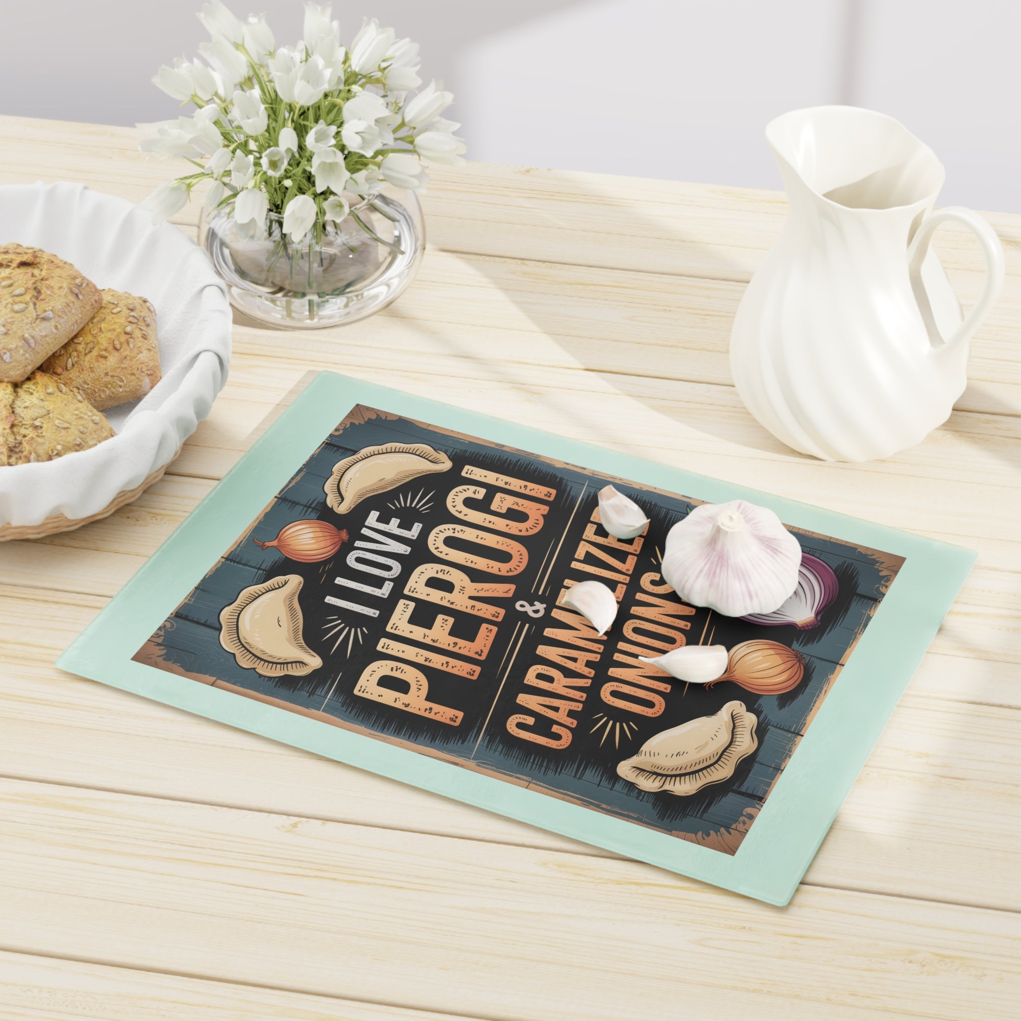 I Love Pierogi Tempered Glass Cutting Board