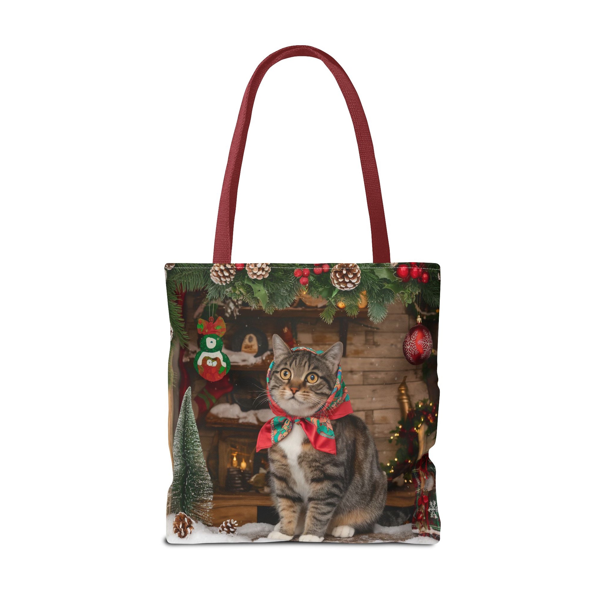 Cat with Babushka Christmas Tote Bag