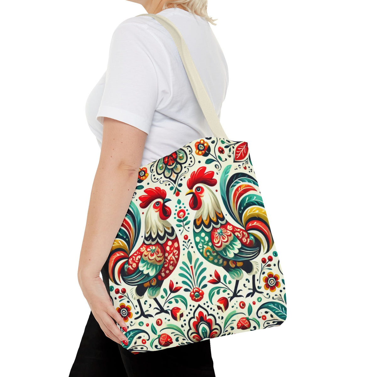 Vibrant Floral Folk Art Chicken Tote Bag