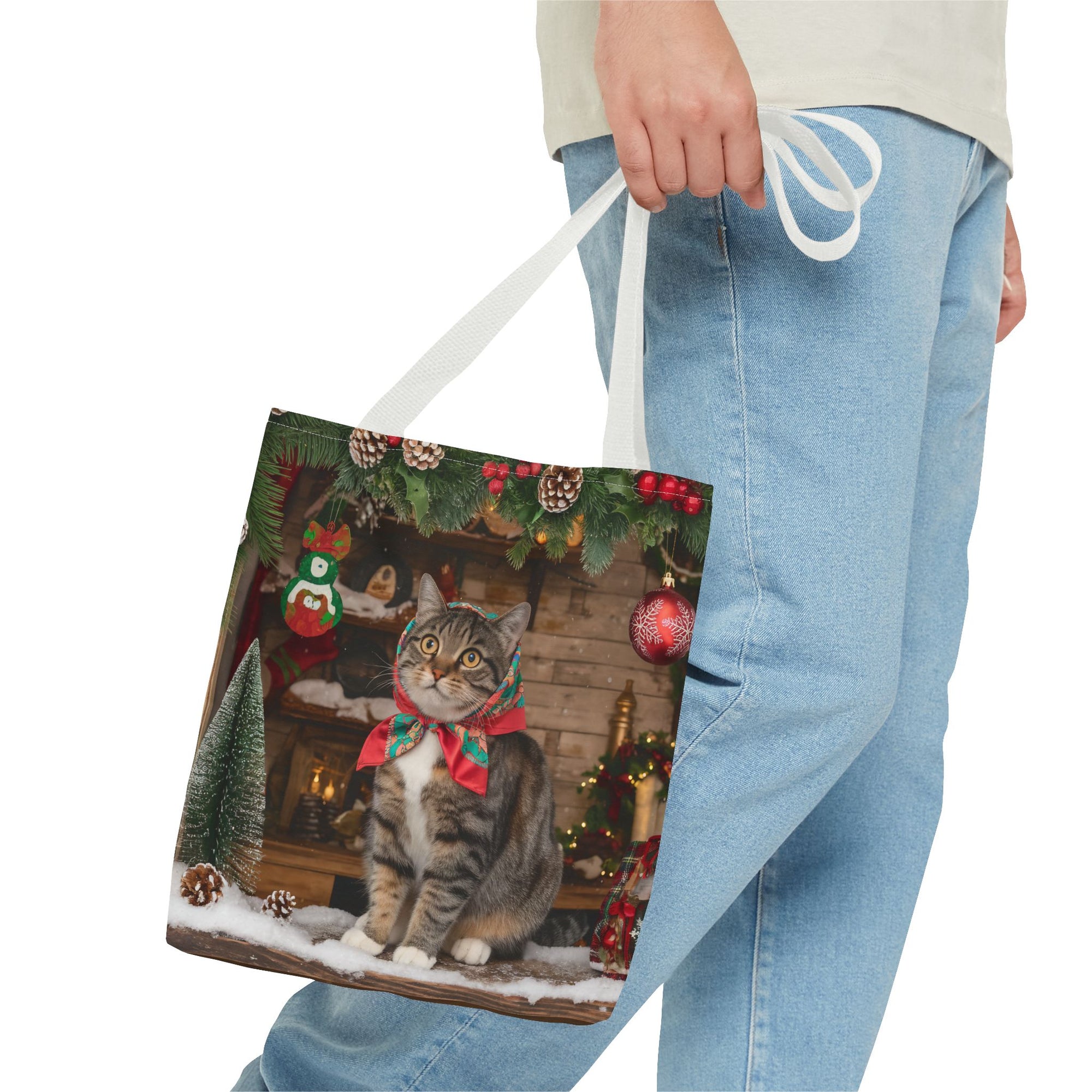 Cat with Babushka Christmas Tote Bag