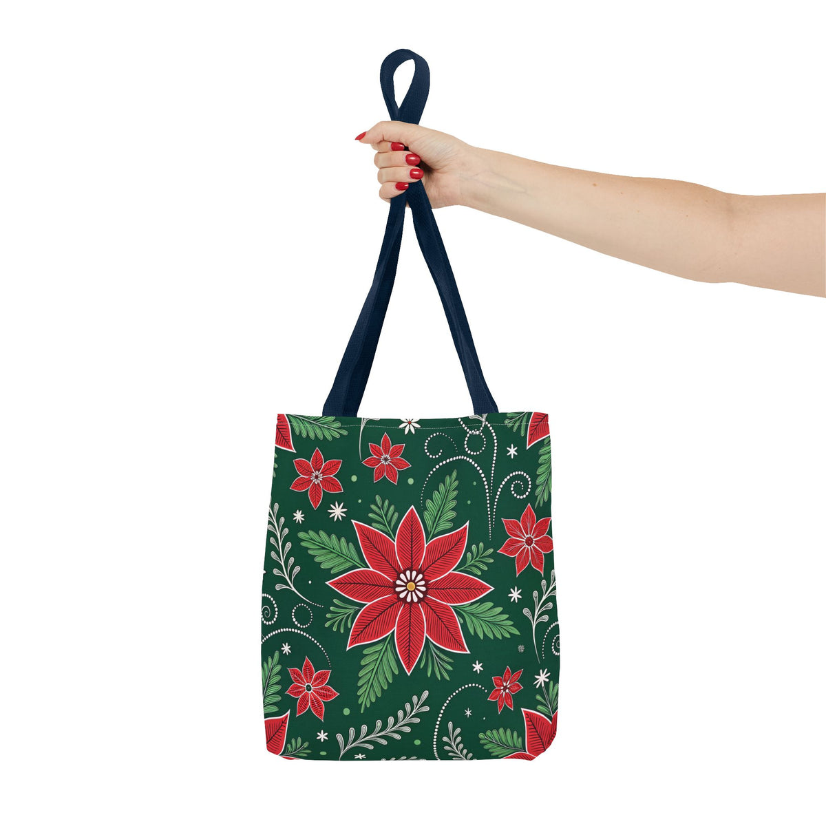 Christmas Poinsettia Folk Art Tote Bag
