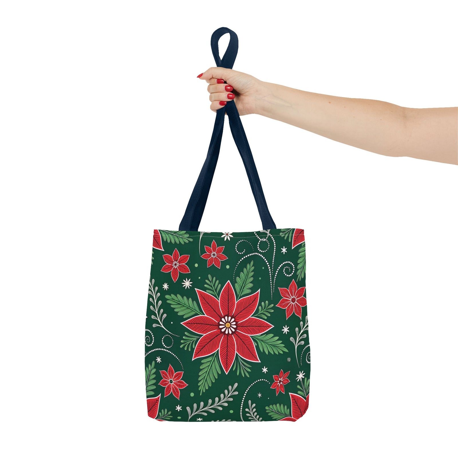 Christmas Poinsettia Folk Art Tote Bag