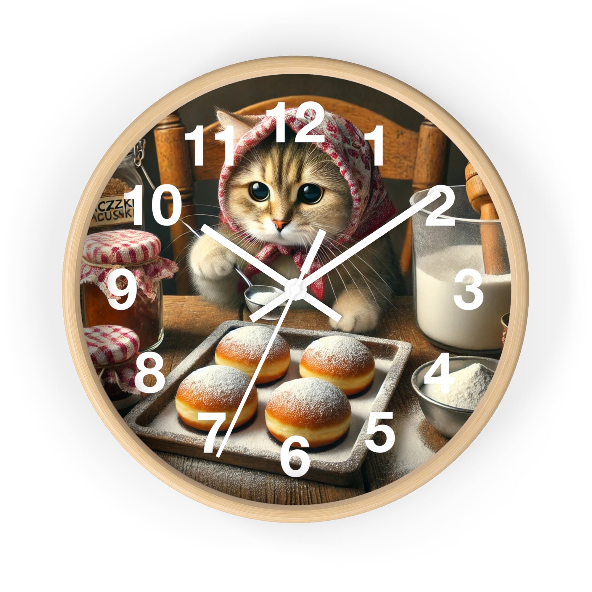 Cute Polish Cat Making Paczki Wall Clock