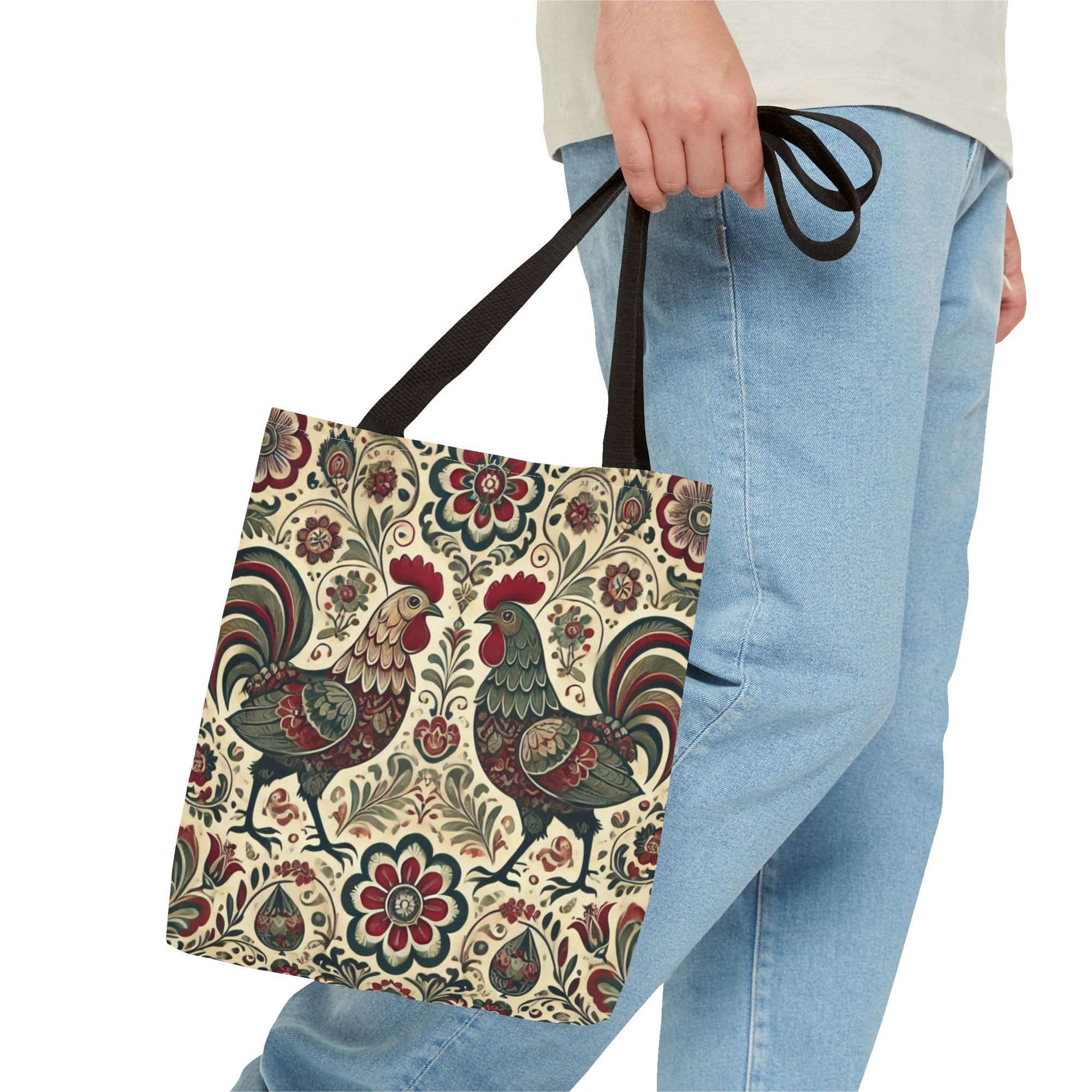 Retro Themed Polish Wycinanki Rooster Pattern Folk Art Tote Bag