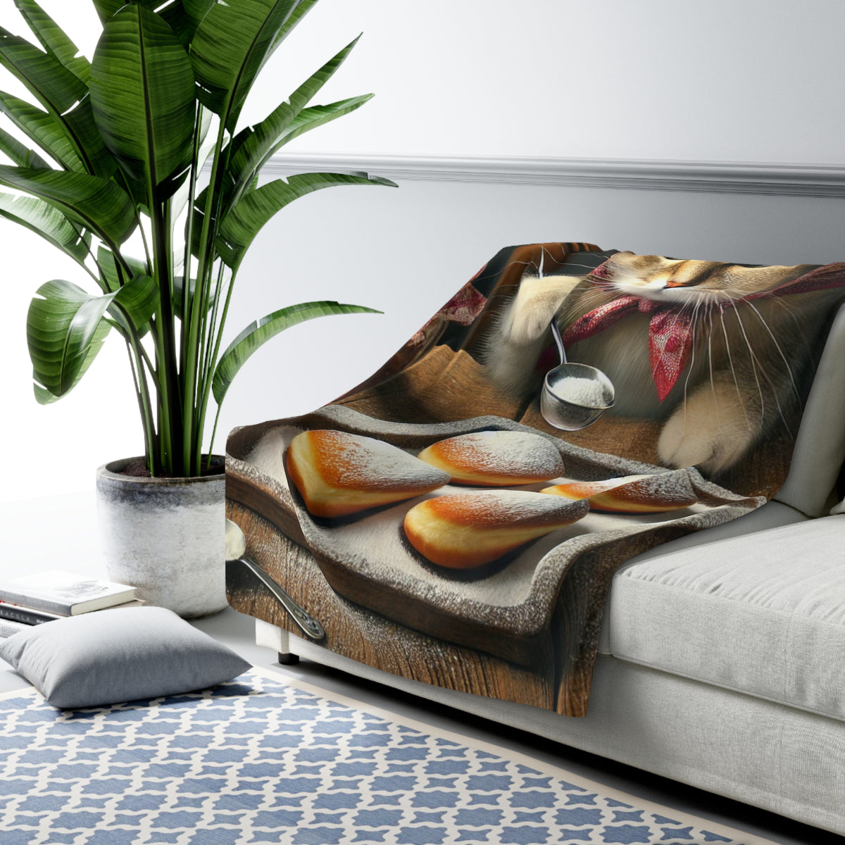 Polish Cat Making Paczki Sherpa Fleece Blanket