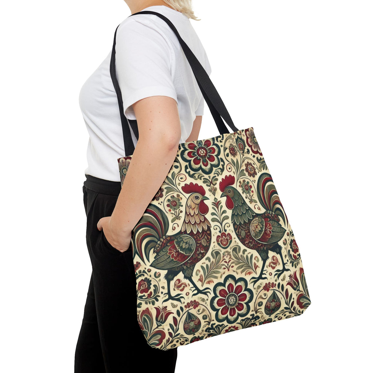 Retro Themed Polish Wycinanki Rooster Pattern Folk Art Tote Bag