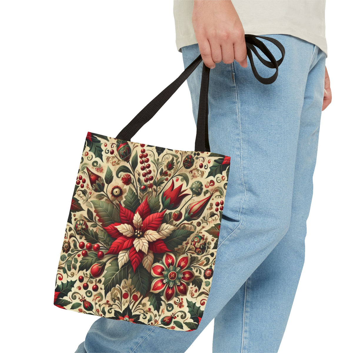 Christmas Poinsettia Floral Art Holiday Tote Bag