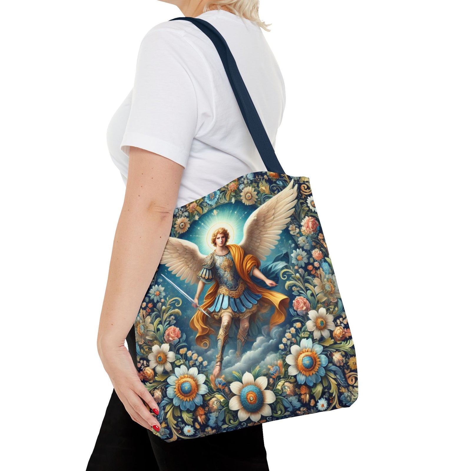 Archangel Michael Floral Tote Bag