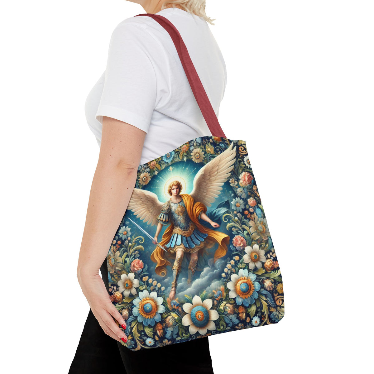 Archangel Michael Floral Tote Bag