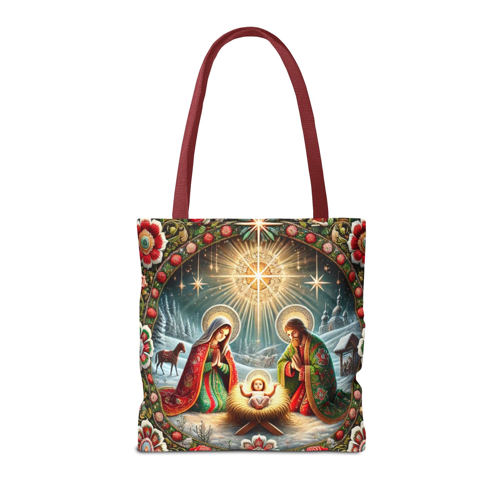Nativity Scene Holy Family Manger Biblical Artwork Tote Bag
