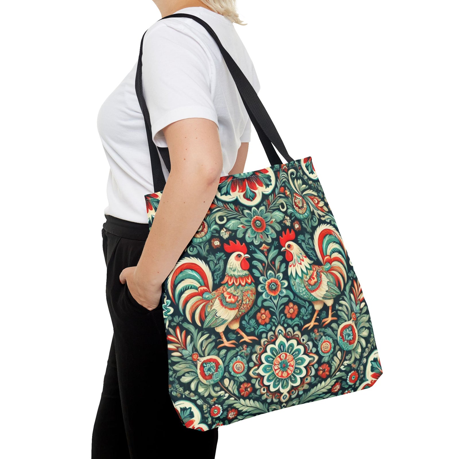 Polish Wycinanki Chickens Floral Design Tote Bag