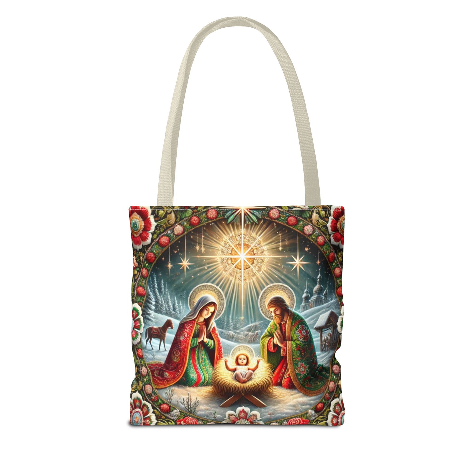 Nativity Scene Holy Family Manger Biblical Artwork Tote Bag