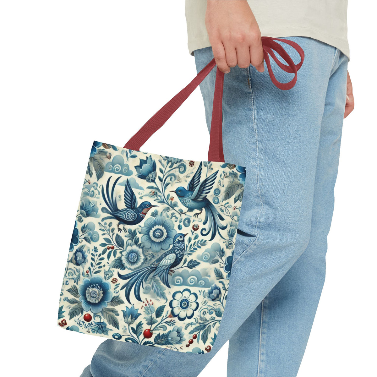 Polish Folk Art Floral & Birds Vibrant Blue Tote Bag