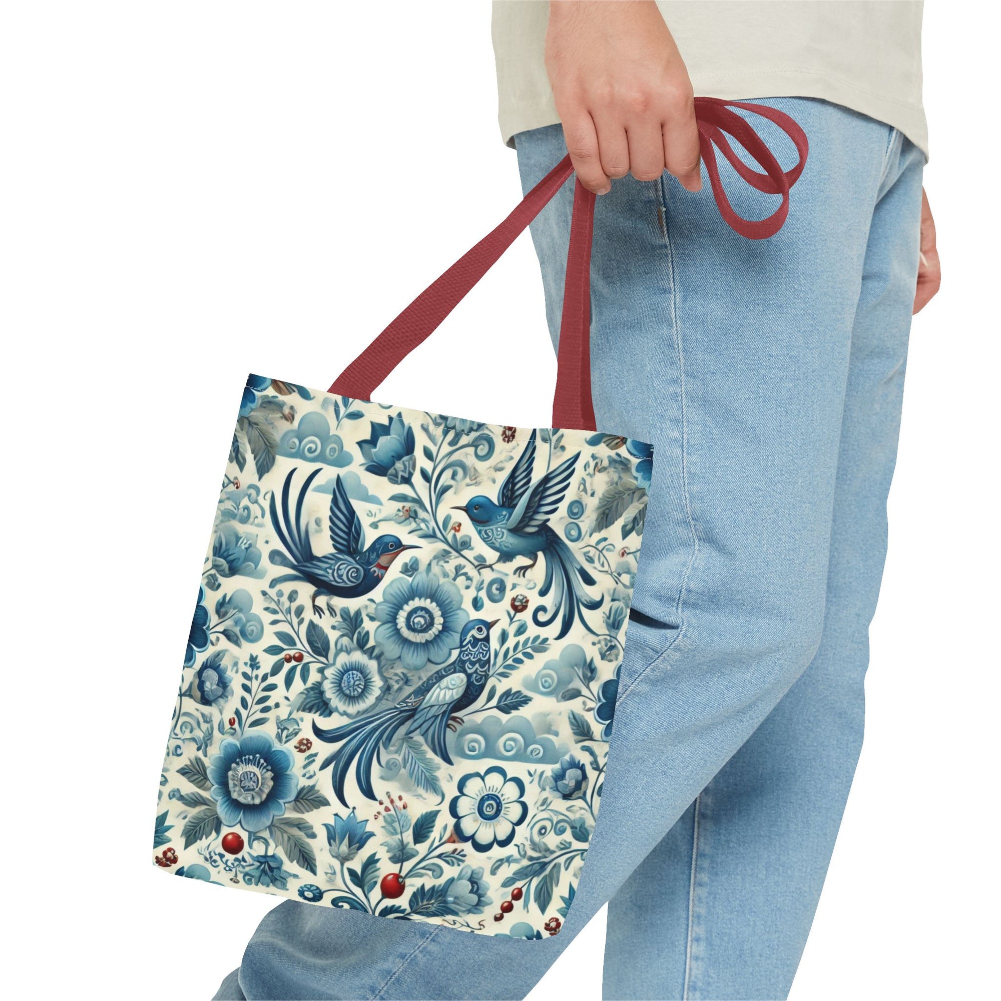 Polish Folk Art Floral & Birds Vibrant Blue Tote Bag (AOP)