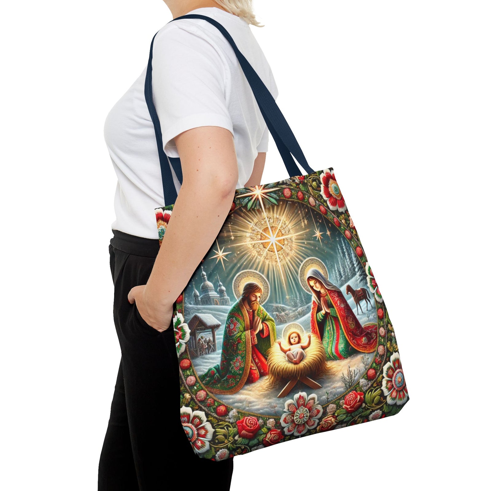 Nativity Scene Holy Family Manger Biblical Artwork Tote Bag