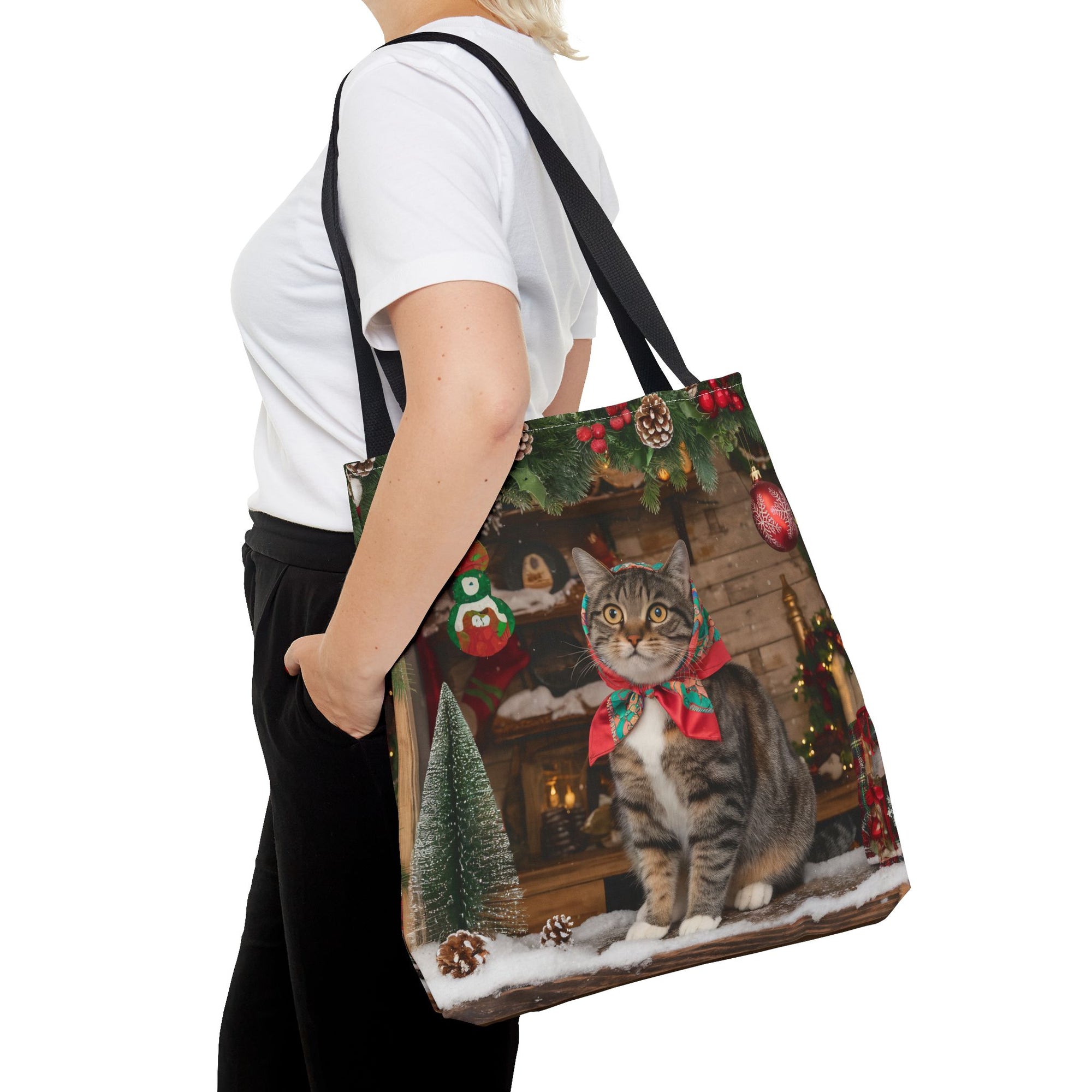 Cat with Babushka Christmas Tote Bag