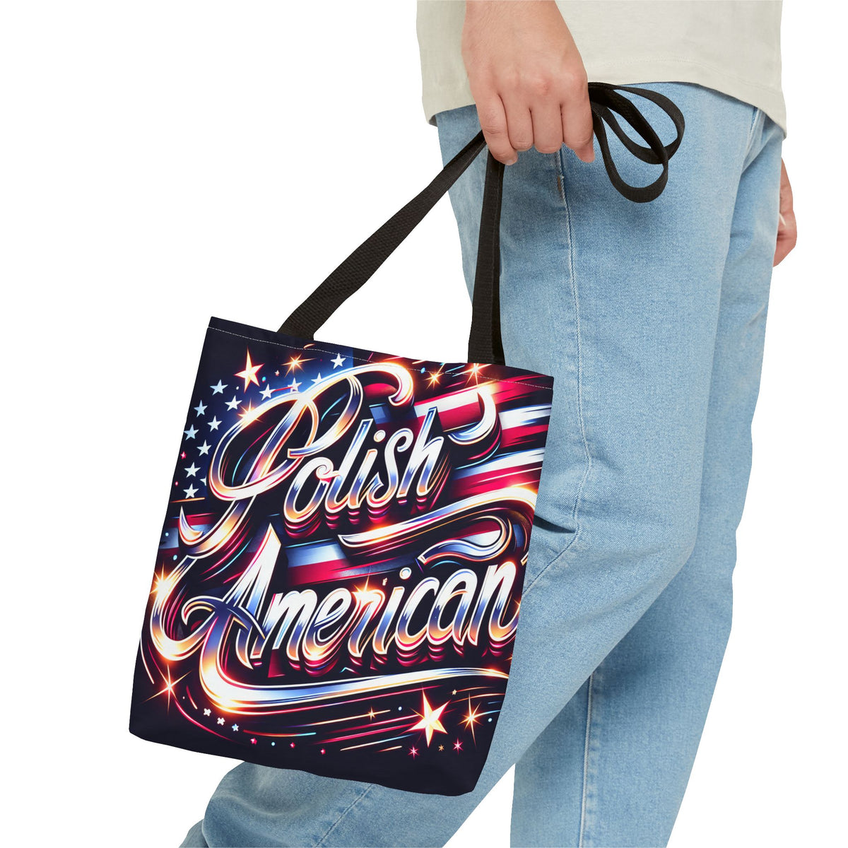 Polish American Patriotic Tote Bag - USA Flag Shoulder Bag for Independence Day
