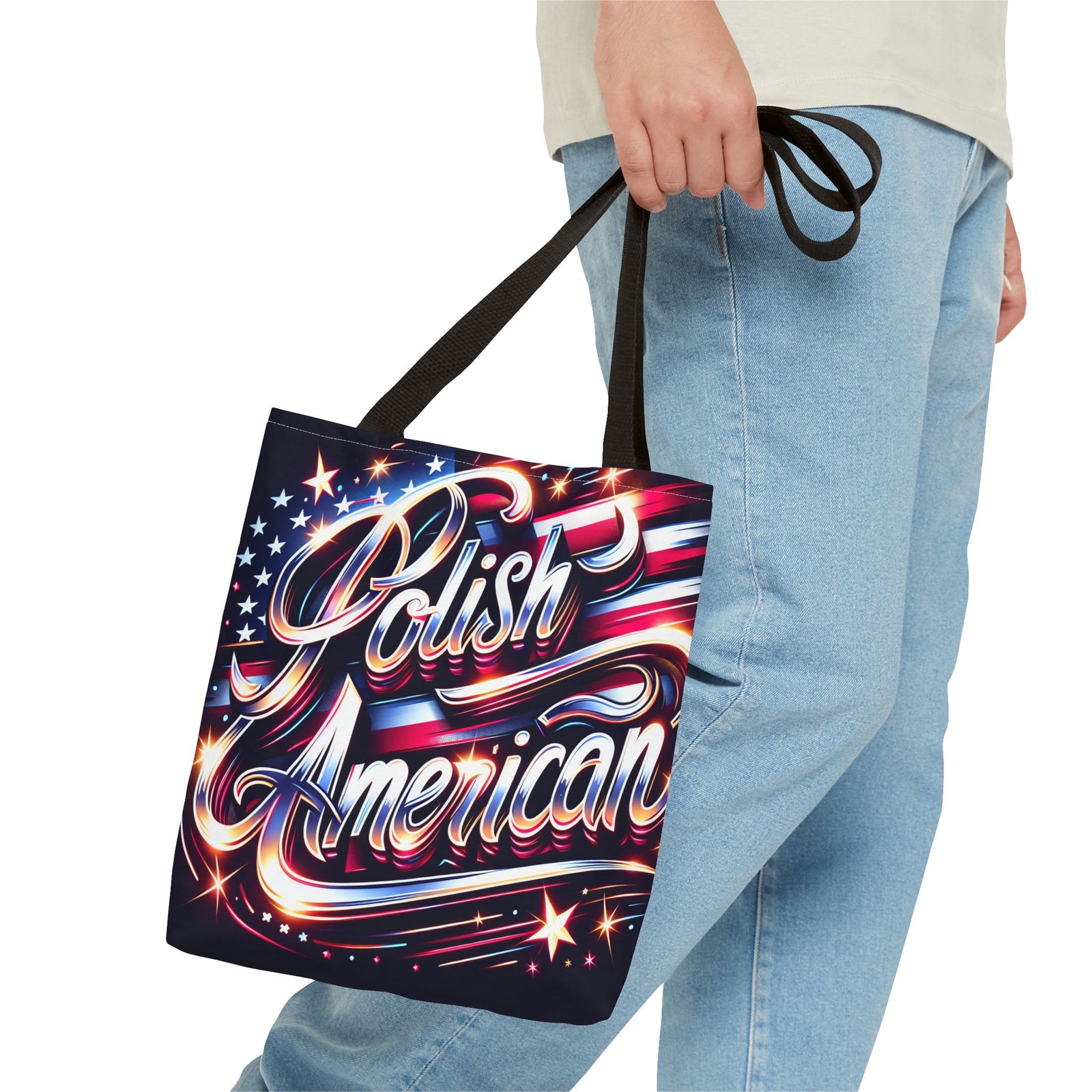 Polish American Patriotic Tote Bag - USA Flag Shoulder Bag for Independence Day