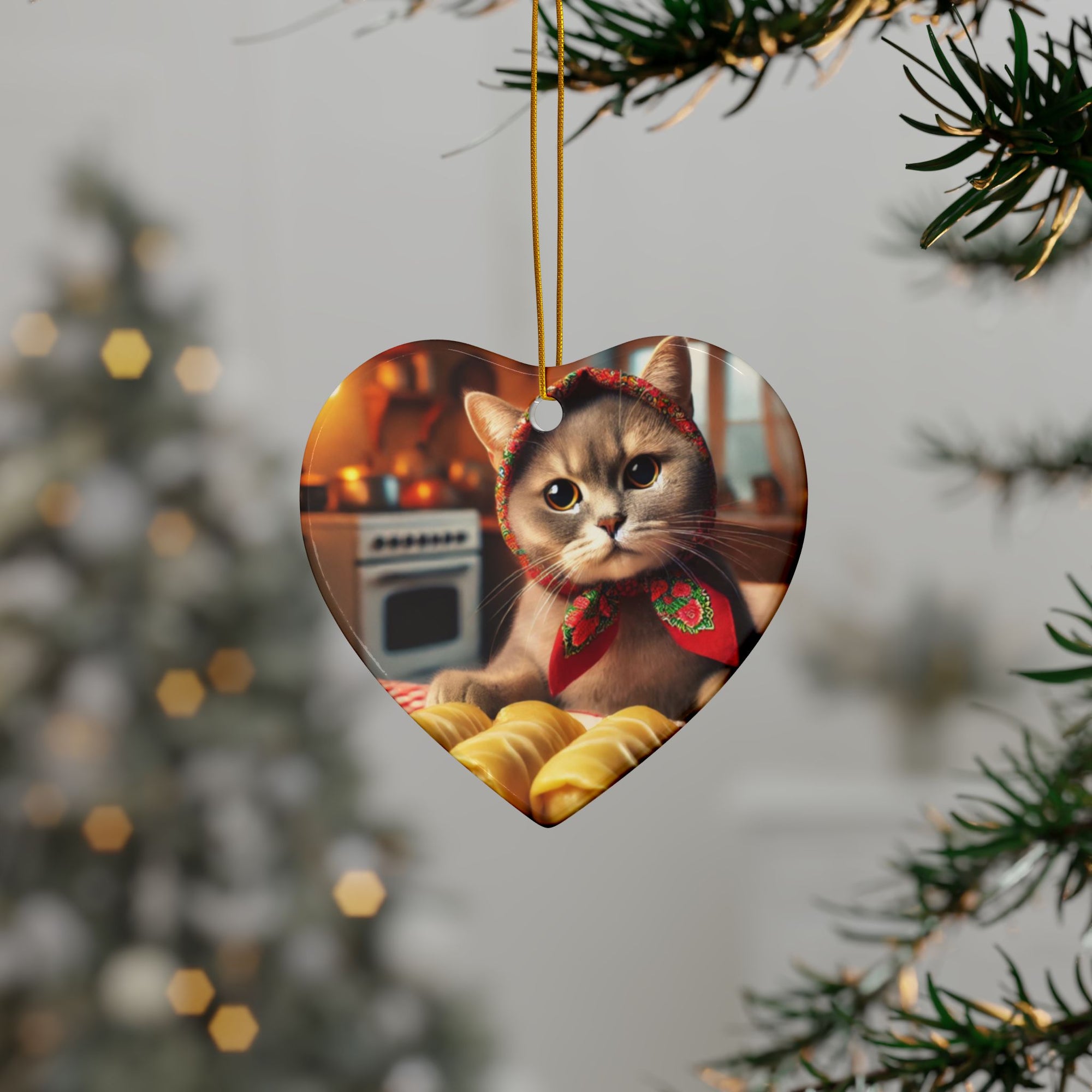 Polish Cat Making Golabki Ceramic Ornaments