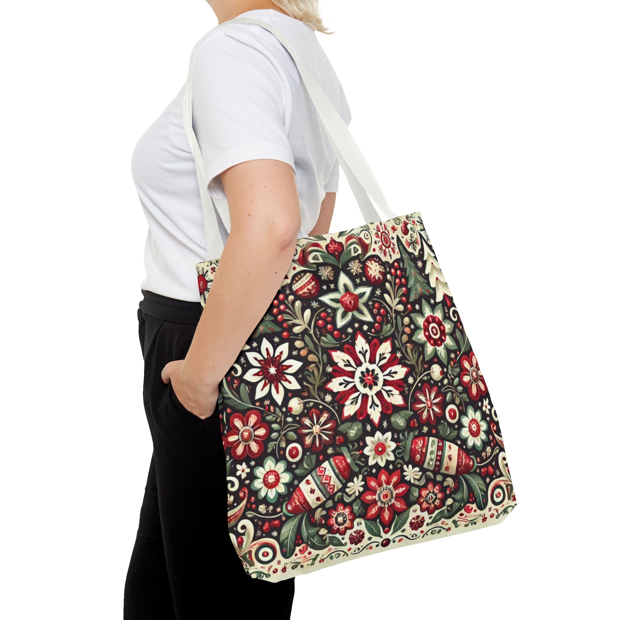 Antique Holiday Retro Christmas Folk Art Tote Bag