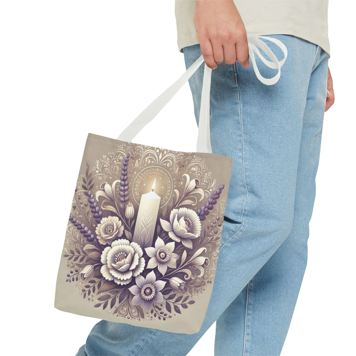 All Saints Day Religious Floral Folk Art Tote Bag