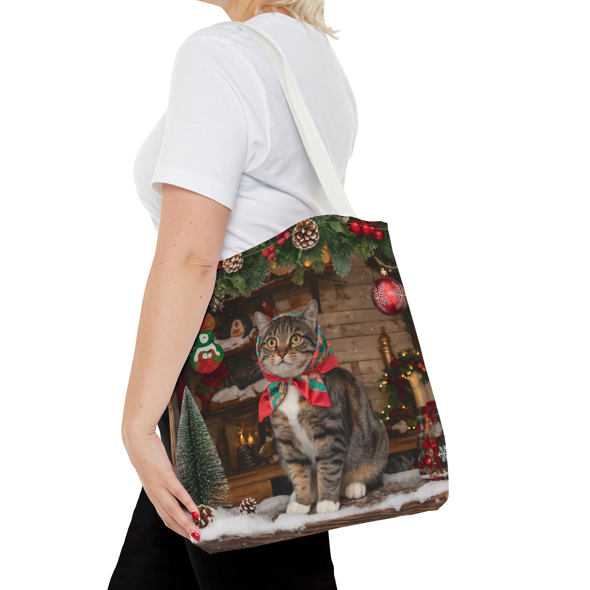 Cat with Babushka Christmas Tote Bag
