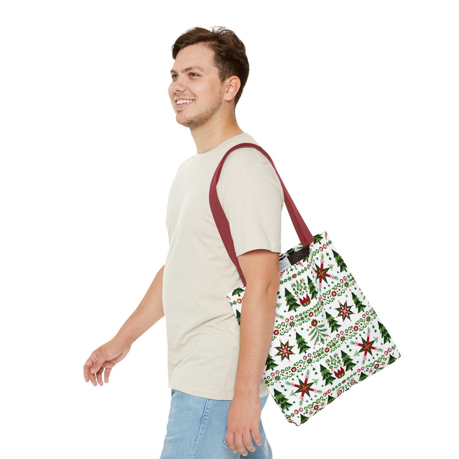 Polish Christmas Folk Art Pattern Stars Pines & Florals Tote Bag