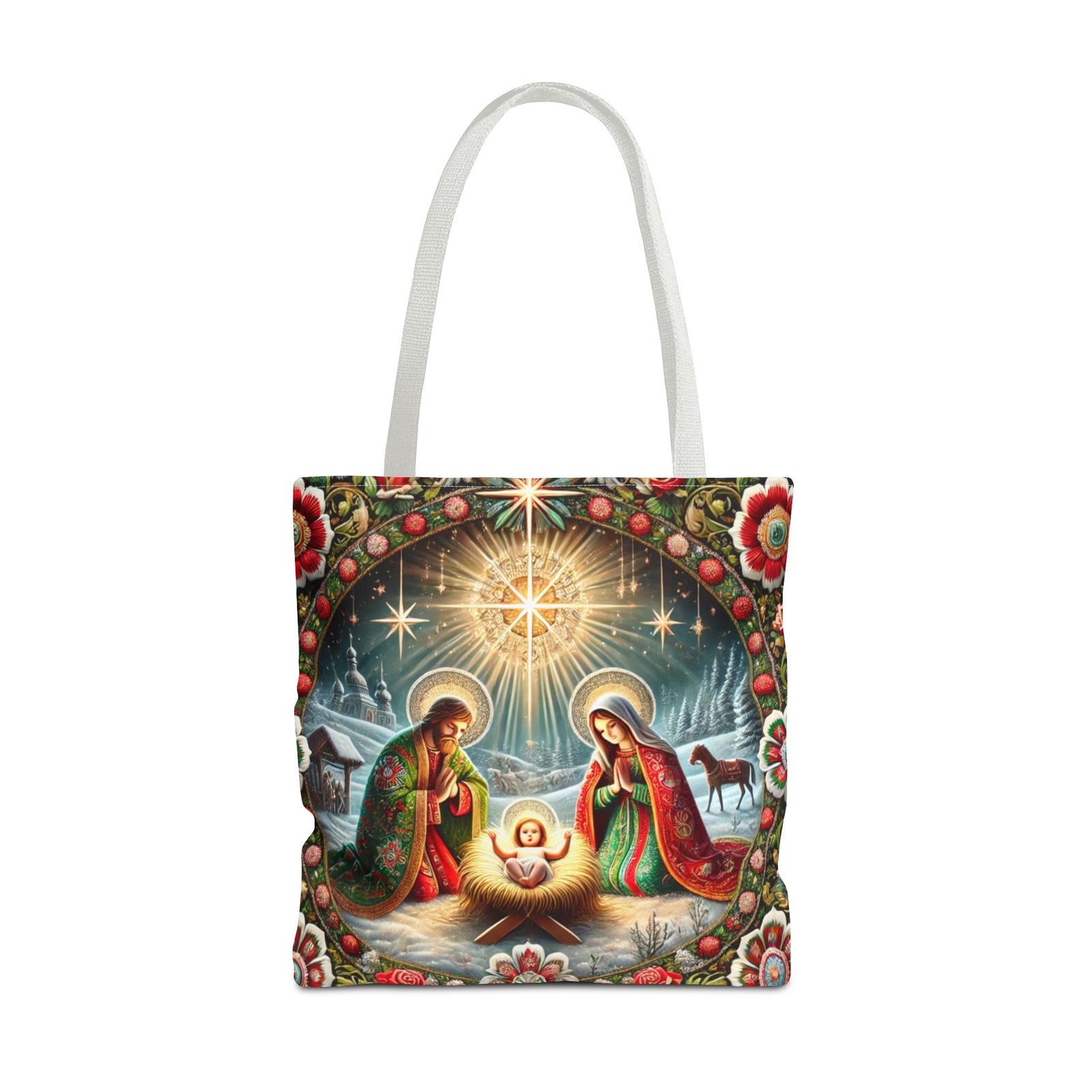 Nativity Scene Holy Family Manger Biblical Artwork Tote Bag