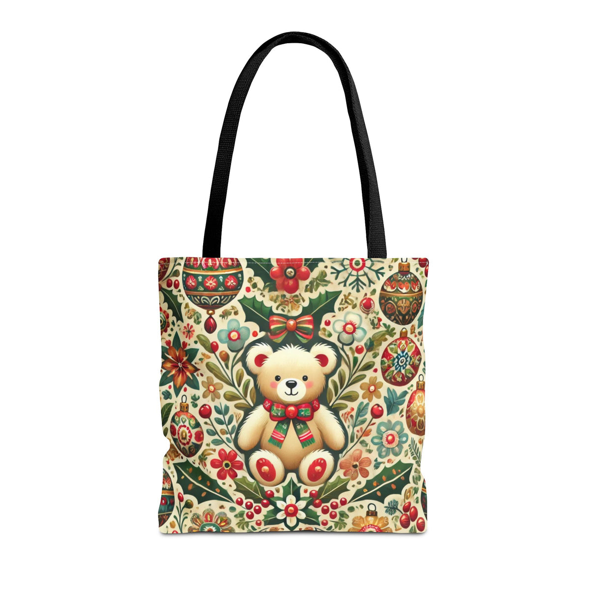 Festive Teddy Bear Folk Art Christmas Holiday Tote Bag