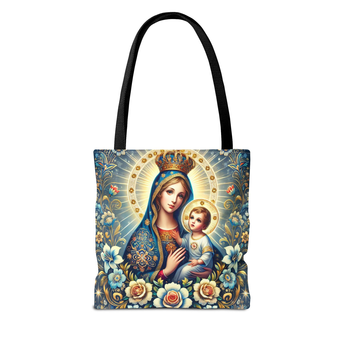 Virgin Mary Baby Jesus Floral Folk Art Tote Bag
