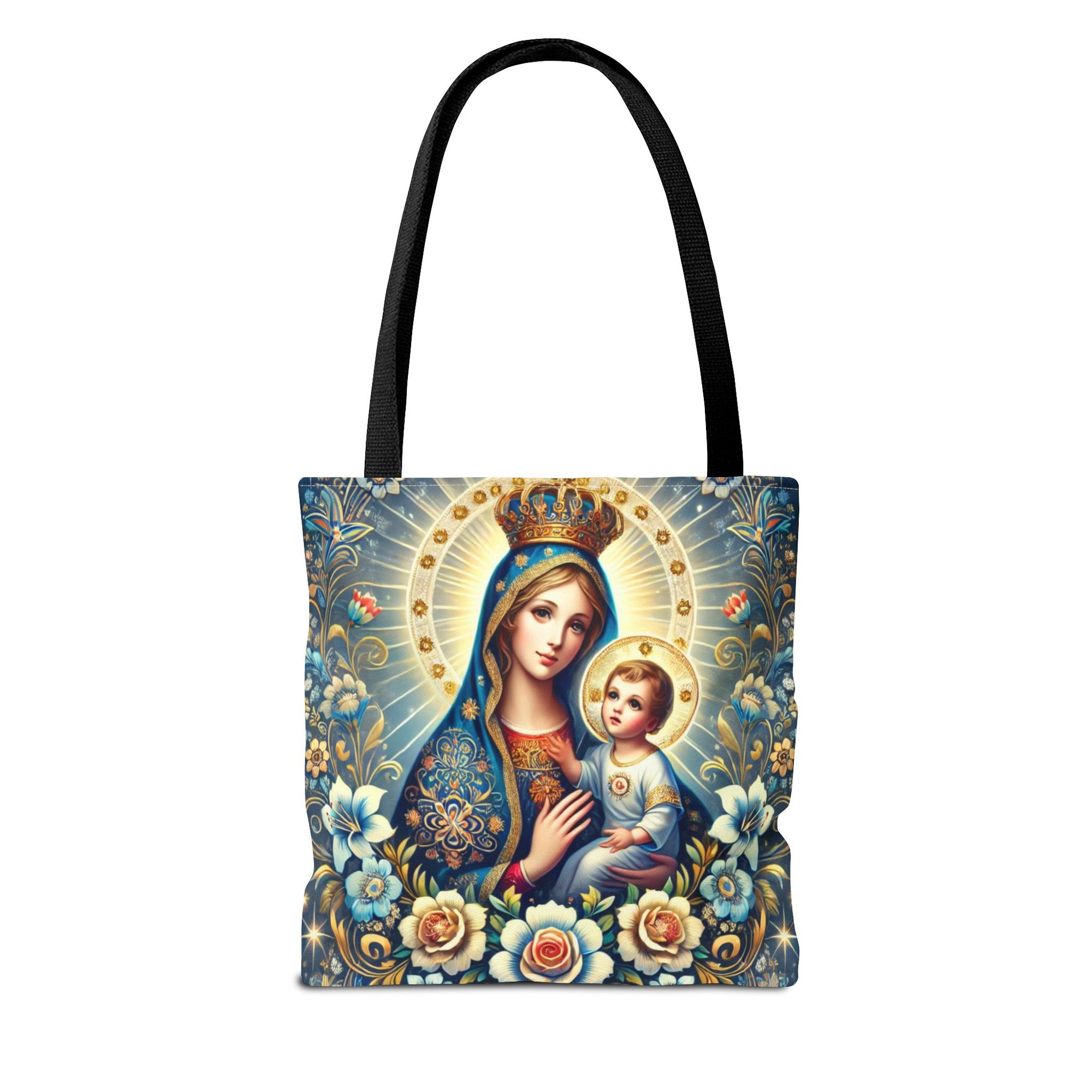 Virgin Mary Baby Jesus Floral Folk Art Tote Bag