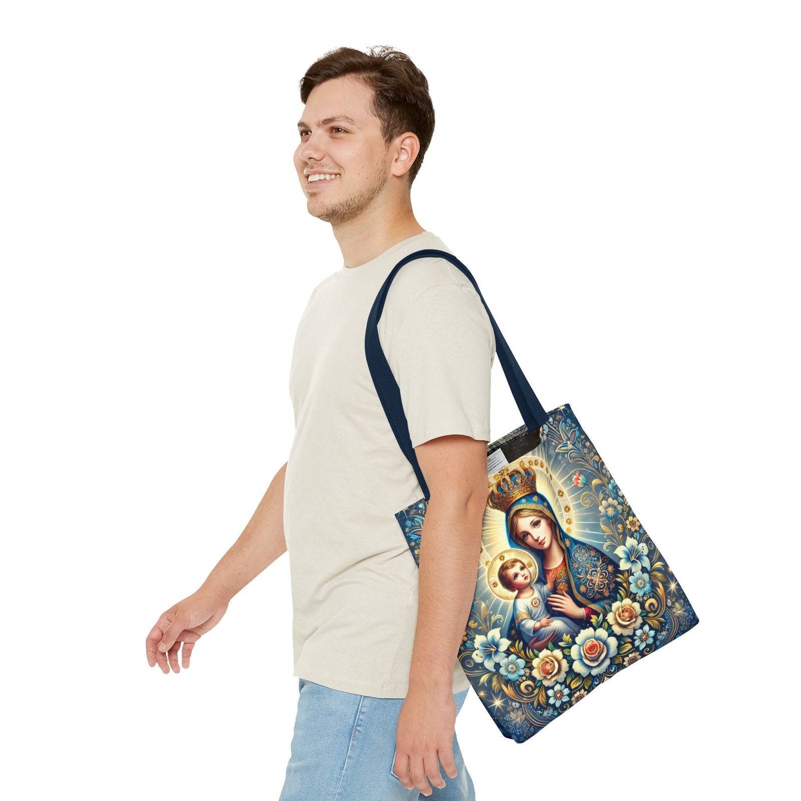 Virgin Mary Baby Jesus Floral Folk Art Tote Bag