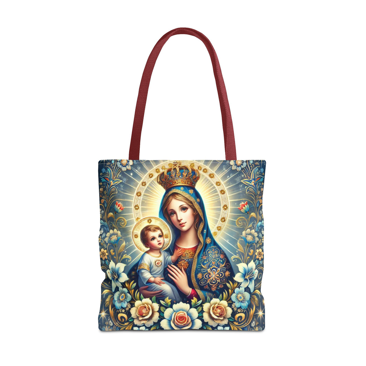 Virgin Mary Baby Jesus Floral Folk Art Tote Bag
