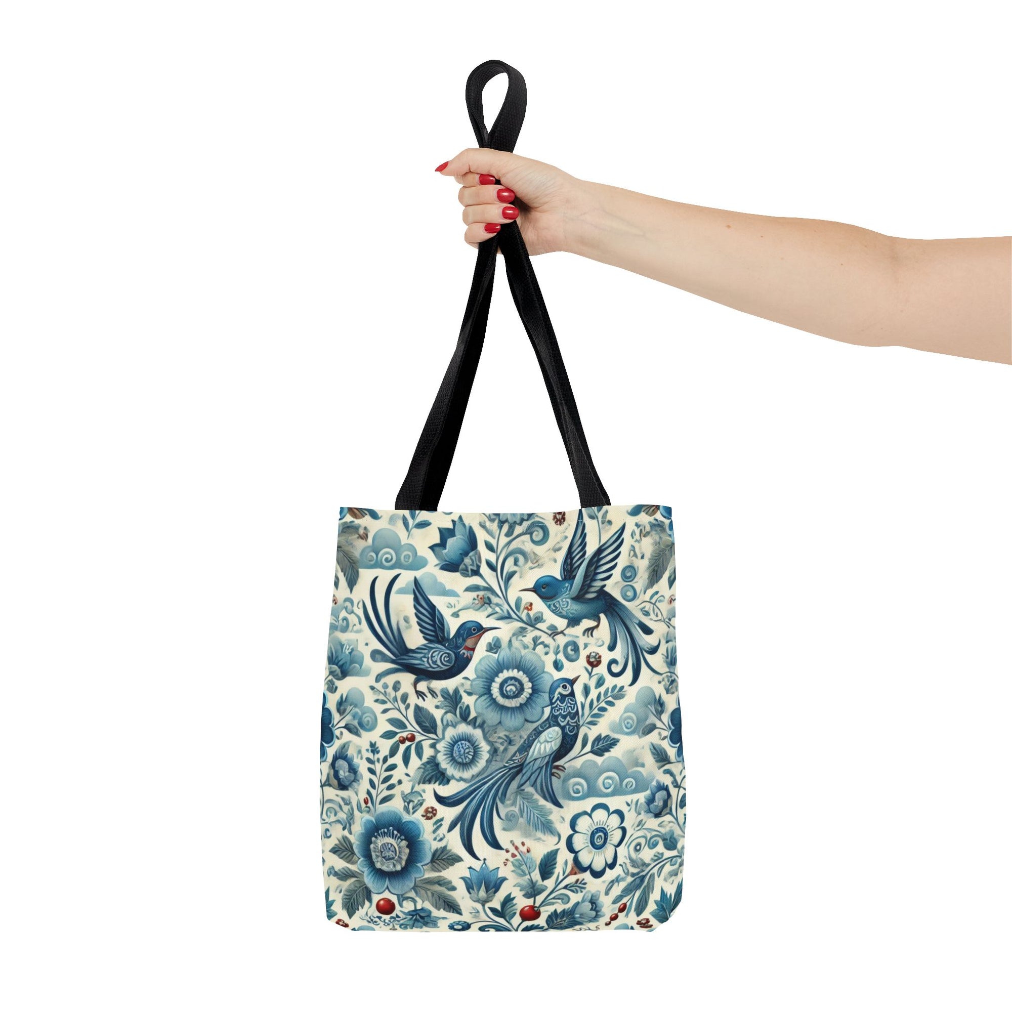 Polish Folk Art Floral & Birds Vibrant Blue Tote Bag (AOP)