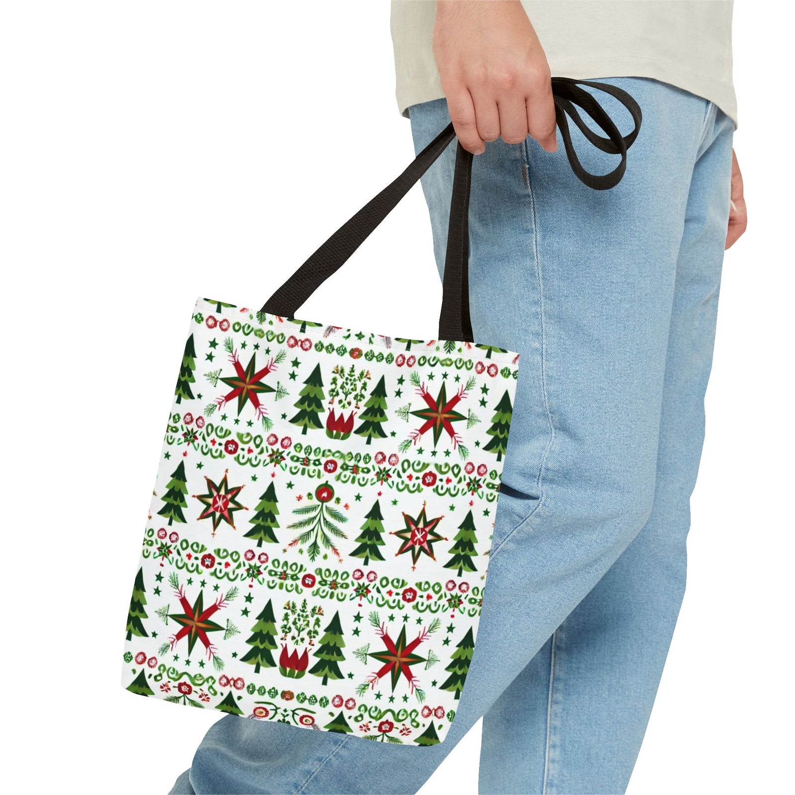 Polish Christmas Folk Art Pattern Stars Pines & Florals Tote Bag