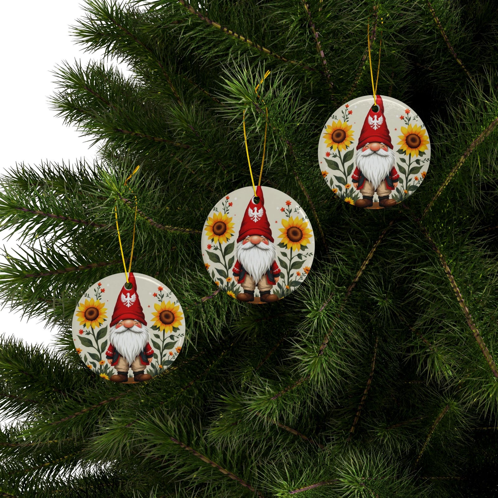 Poland Gnome Sunflower Ceramic Ornaments