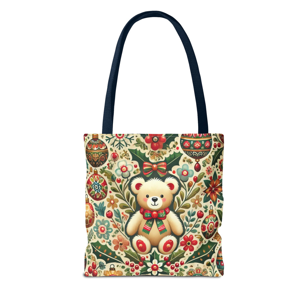 Festive Teddy Bear Folk Art Christmas Holiday Tote Bag