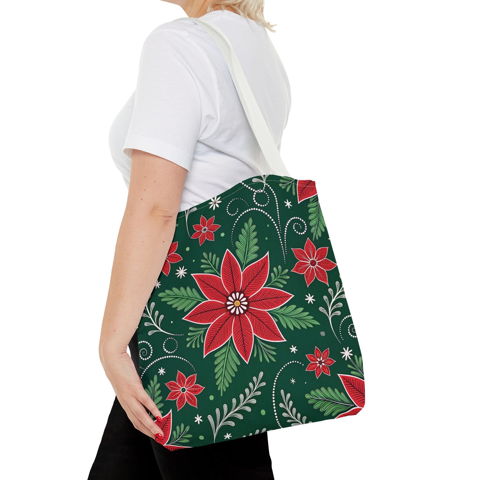 Christmas Poinsettia Folk Art Tote Bag