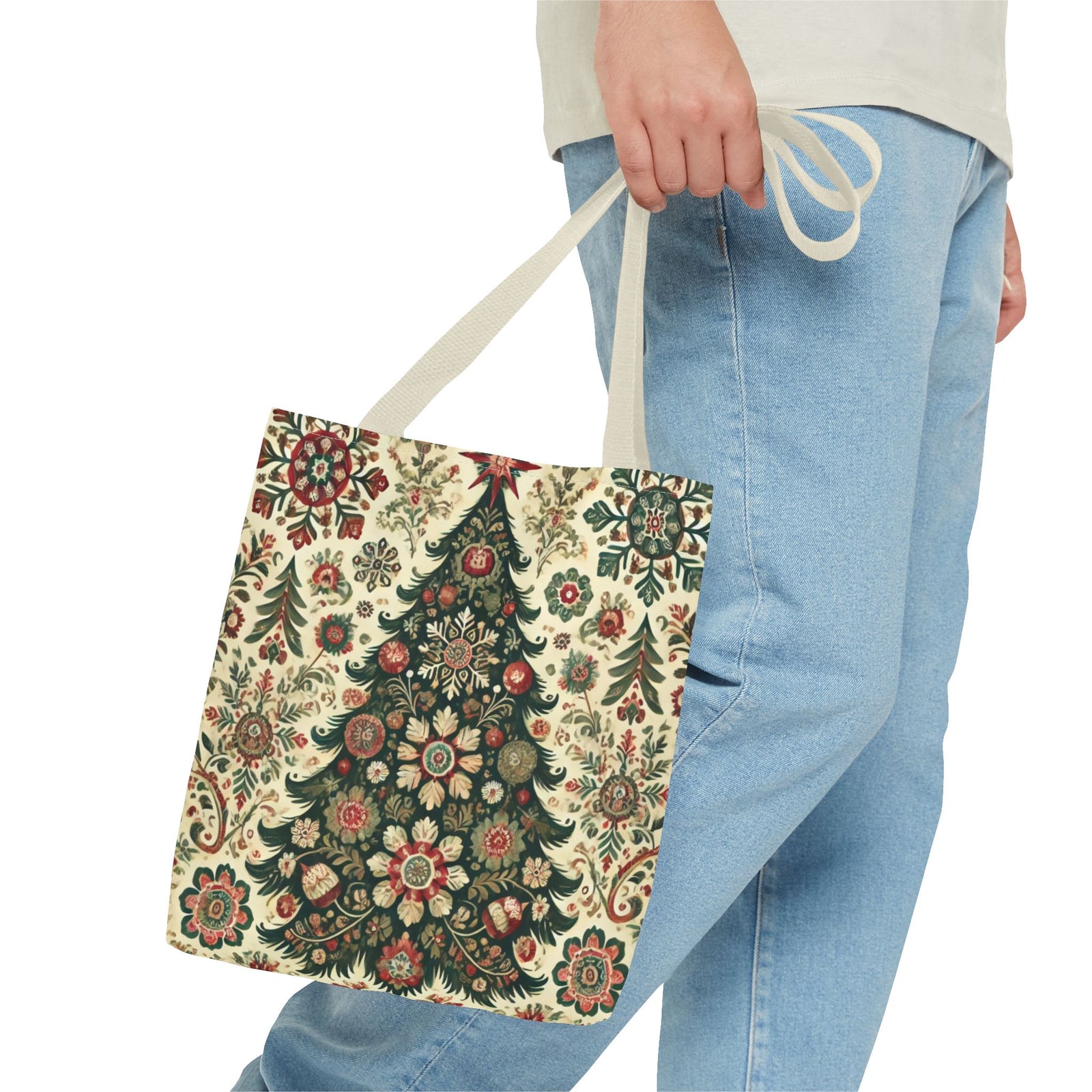 Vintage Christmas Trees Polish Folk Art Pattern Tote Bag